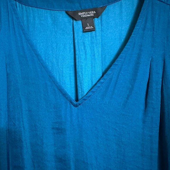 Simply Vera VeraWang, turquoise polyester short sleeved shirt, Size L - Picture 6 of 12